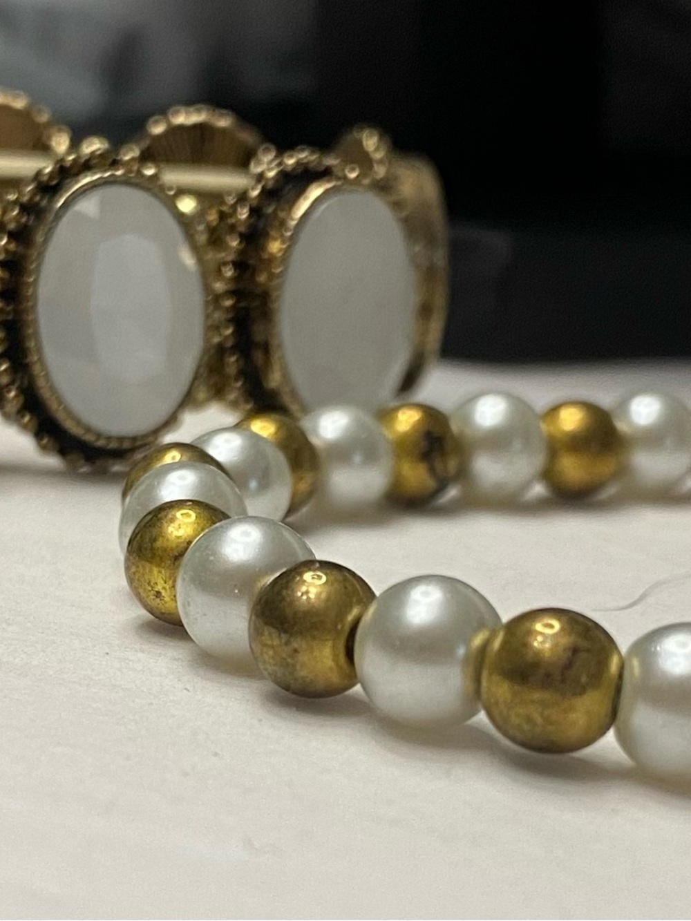 Two Gold & White Stretch Bracelets Classic Women’s Jewelry